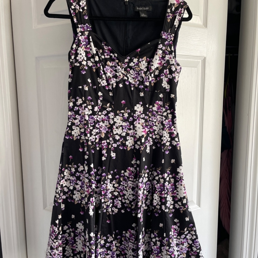 White House Black Market Floral Dress Black/Purple Size 4 Sleeveless
